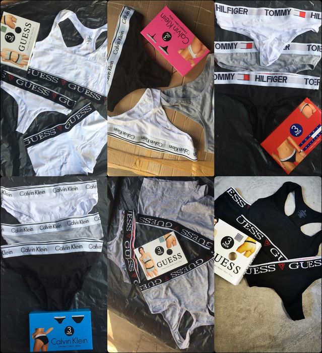 S M L XL 3pak Majtki Stringi Komplet Damskie Guess Stanik