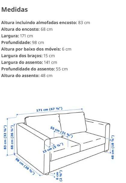 Sofá IKEA VIMLE 2 Lugares Gunnared Cinza – como Novo, 2 meses de uso