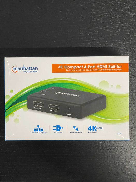 Rozdzielacz Splitter HDMI Manhattan 1x4, 4K 30Hz, UHD, 3D