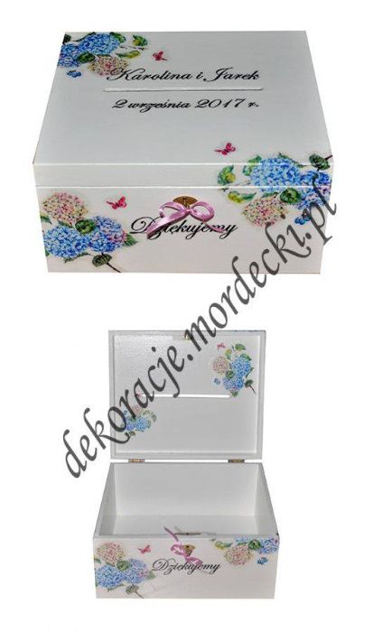 Drewniane pudełko na koperty ślubne decoupage