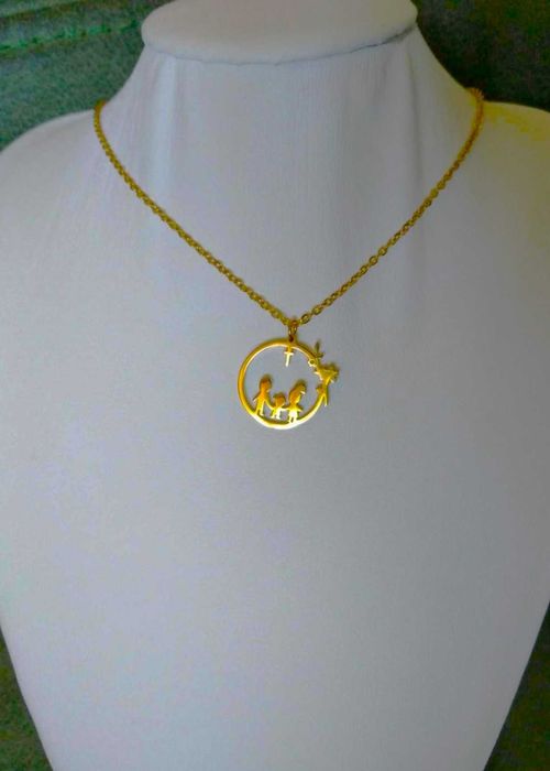 Colar Aço Dourado Familia c/ Menino NOVO