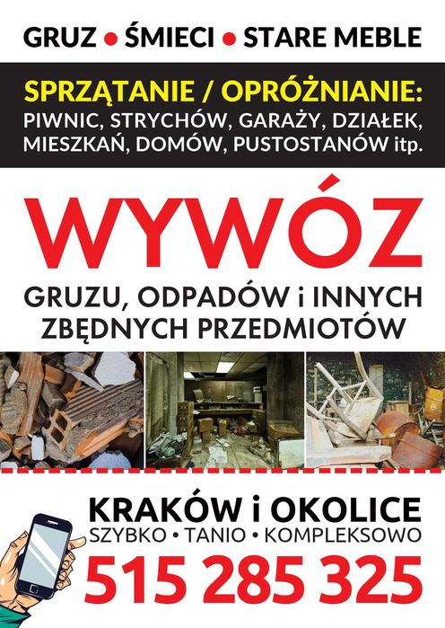 Wywóz gruzu, śmieci, mebli, złomu, odpadów