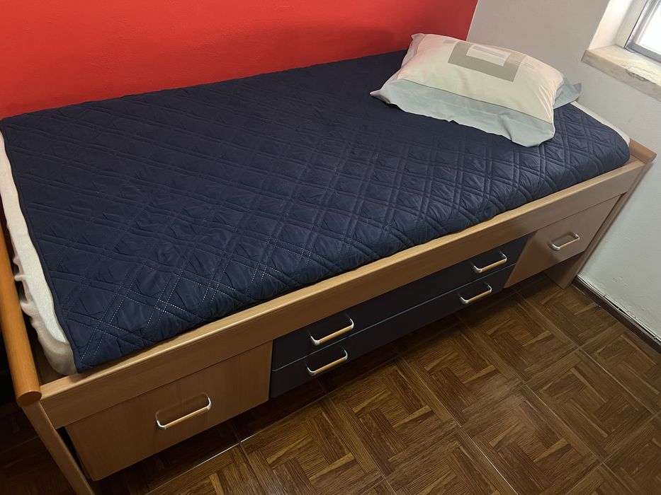 Cama solteiro c\ gavetas + estrado + colchão