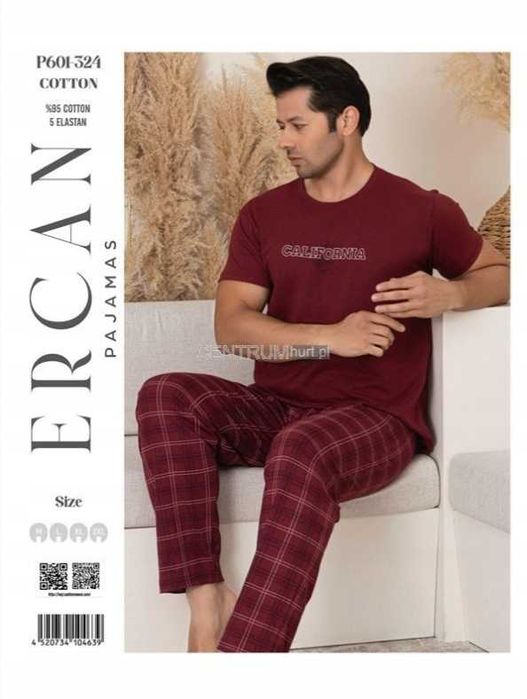 Piżama Męska Bawłniana L spodnie w kratkę
