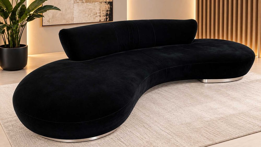 Sofá Curvo de Design em Preto | Chaise Longue | Excelente Estado