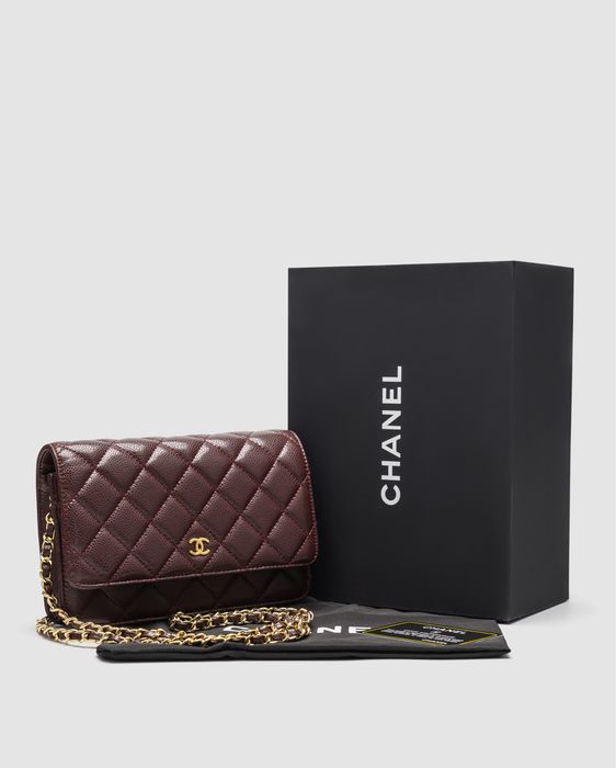 Сумка Chanel Caviar Quilted Wallet on Chain WOC Burgundy/Gold