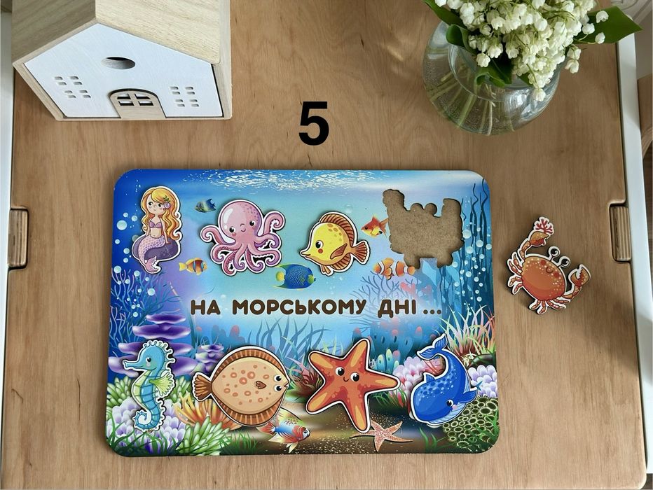 Ubee рамки-вкладки деревʼяні монтесорі шнурівка тварини овочі