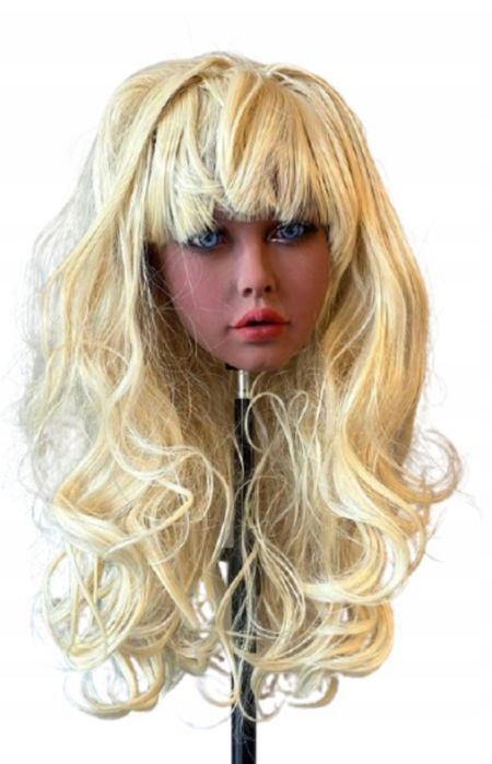 Peruka syntetyczna blond włosy z grzywką