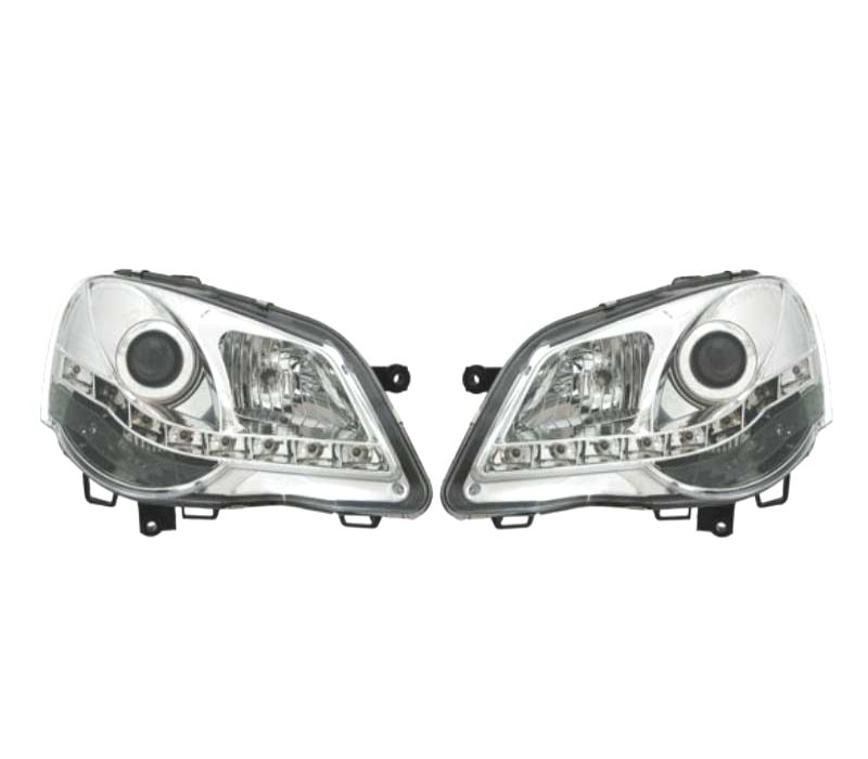 FARÓIS VOLKSWAGEN VW POLO 9N3 05-09 LUZ DIURNA FUNDO CROMADO