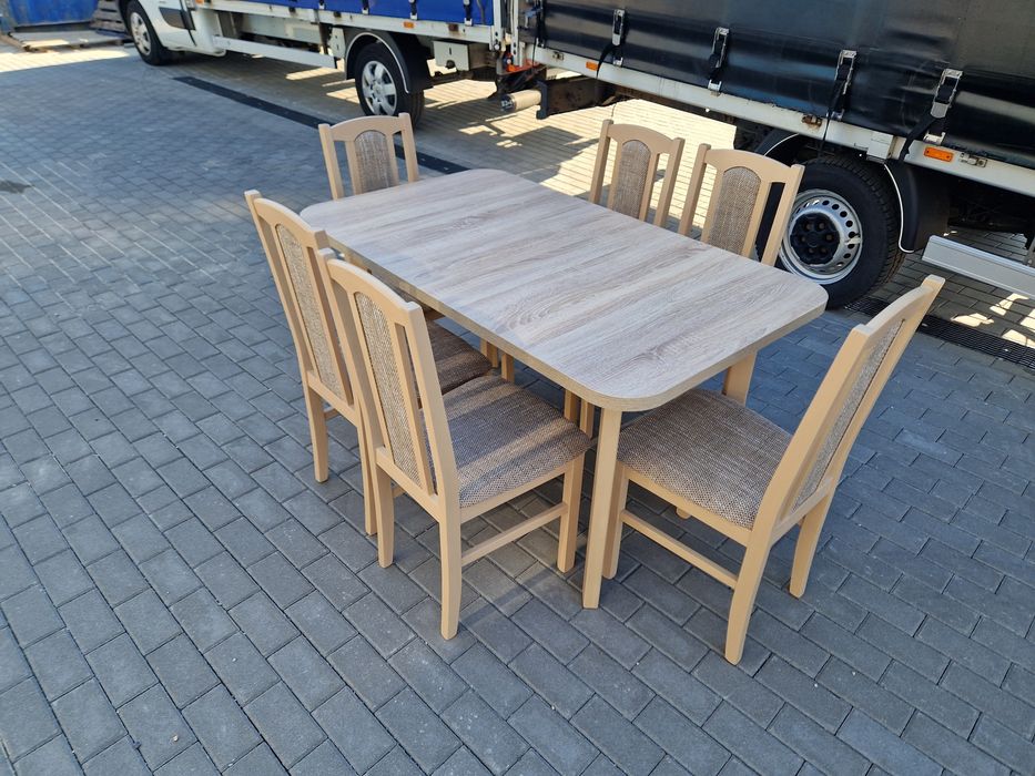 Stół 80x140/180 + 6 krzeseł, sonoma + cappuccino, NOWE, dostawa całaPL