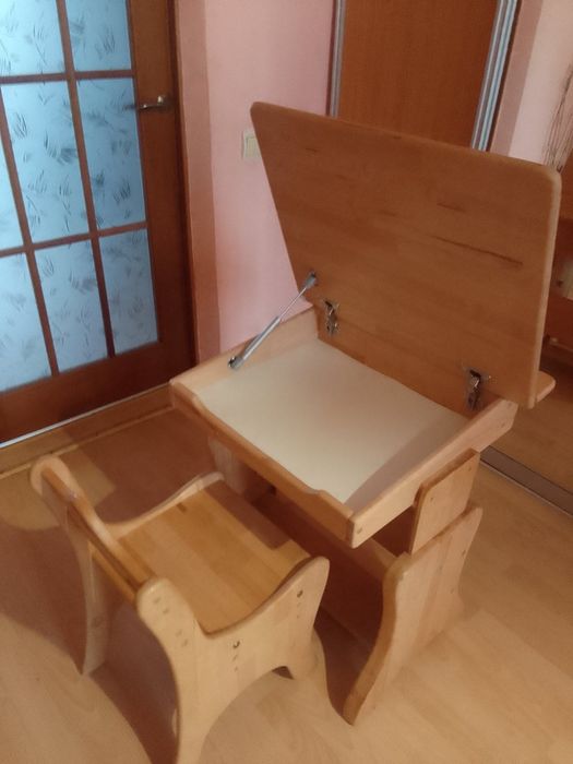 Парта для школи, парта з натурального дерева, стіл, стул комплект