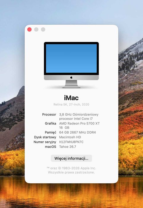 iMac 27” 5K 2020 i7 / 64GB / 2TB SSD / Radeon 5700 XT 16GB / 10GbE