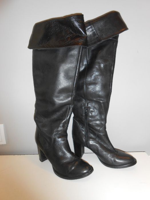 Czarne muszkieterki kozaki na obcasie 38 kot w butach skóra