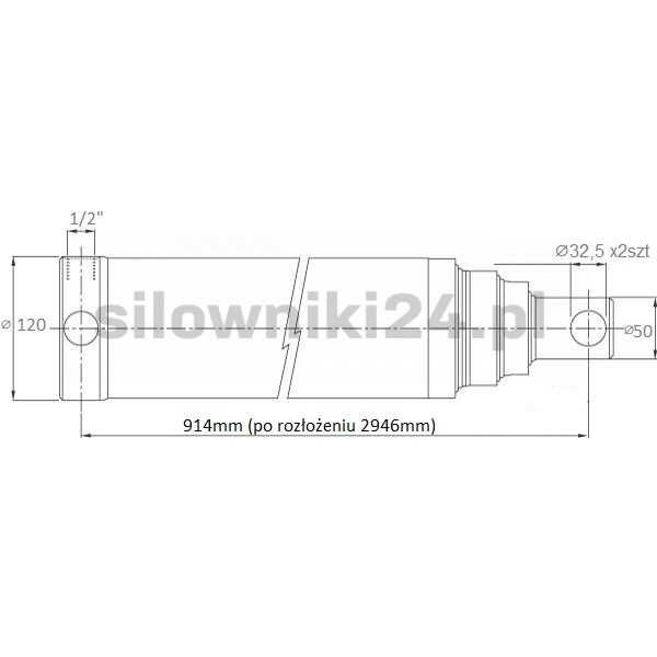 Siłownik przyczepy angielskiej 3stopniowy 12ton skok-2032mm