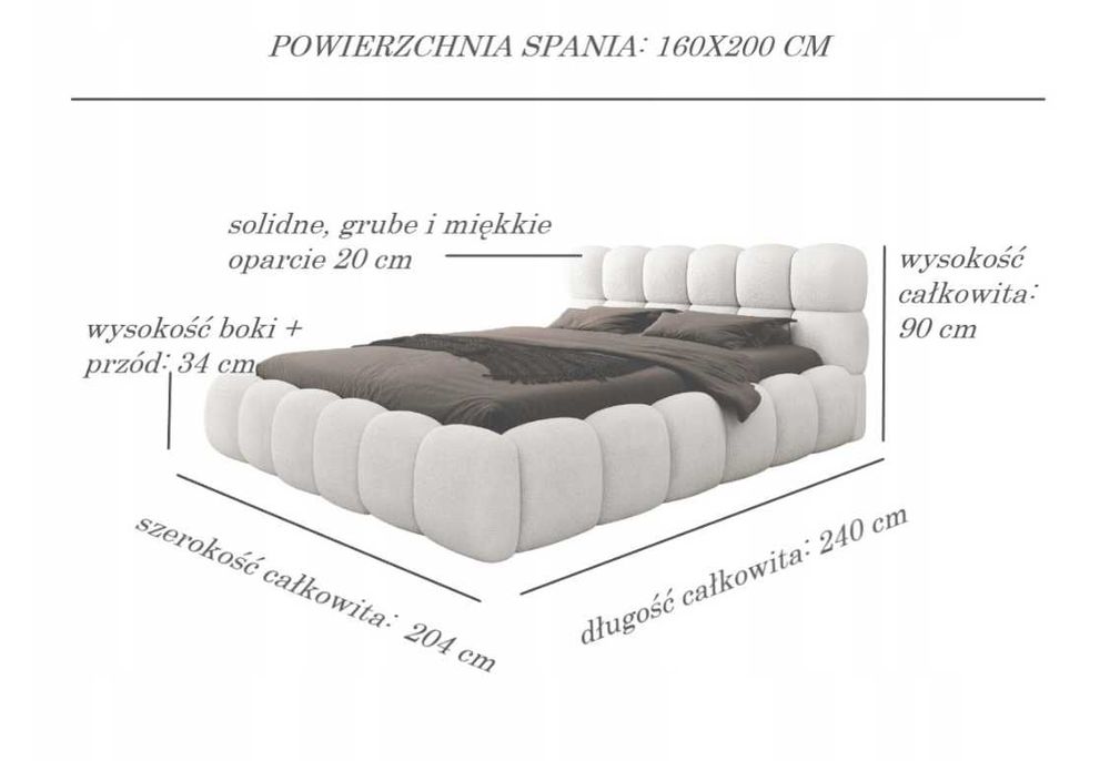 Łóżko LAGO Białe Beżowe  160cm - OFERTA MAGAZYNOWA – Wysyłka Od 3 Dni