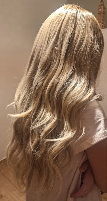 3 Peruki syntetyczne, zestaw, komplet. Długie blond, ombre brąz i rude