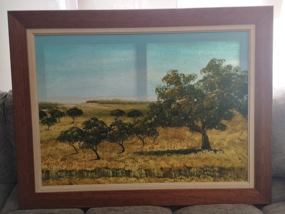 Quadro pintado há mão 
Paisagem alentejana 
quadro grande 
Medida - C