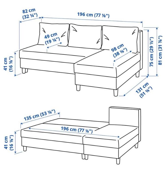 Sofá-cama “ÄLVDALEN”, do ikea, de 3 lugares, com chaise longue