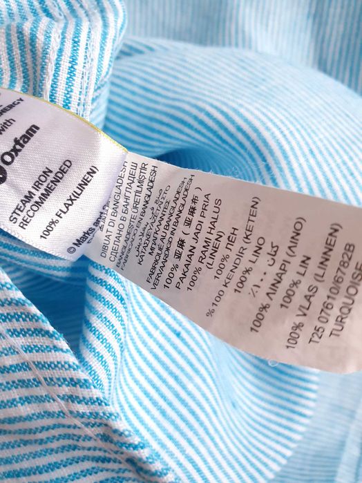 Biała turkusowa koszula w paski lniana 100% len męska Blue Harbour XL