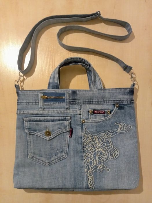 Torebka jeansowa dżinsowa na ramię listonoszka handmade rękodzieło