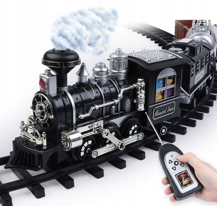 Kolejka Parowa Elektryczna Z Dymem Lokomotywa Tory 5m + Wagony Pociąg