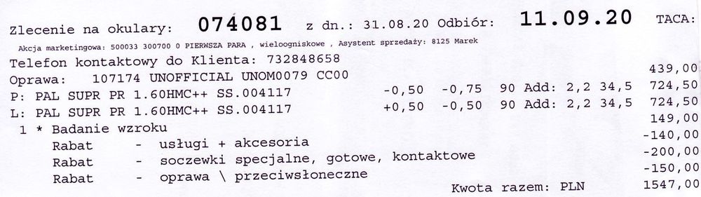 Okulary progresywne -0,5 D -0,75 D Prawe +0,5 D -0,5 D Lewe. Używane.