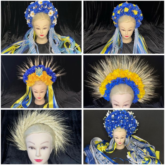 Вінок віночок український жовто синій блакитний колосками голову