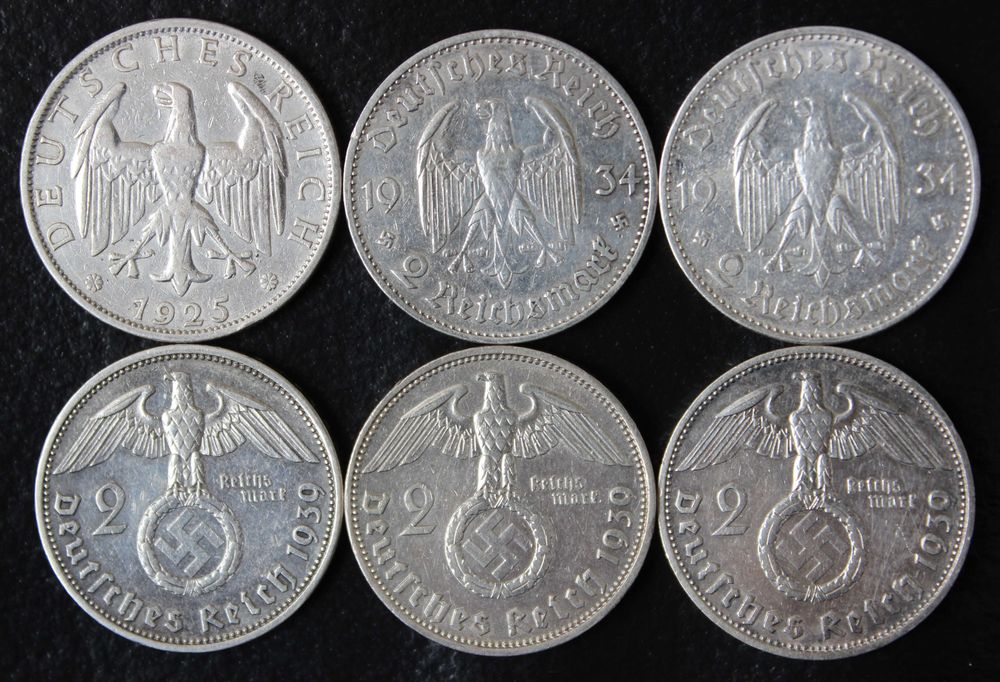 монета 2 марки 1925,1934,1939,серебро