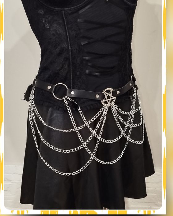 Pasek harness łańcuszki pentagram