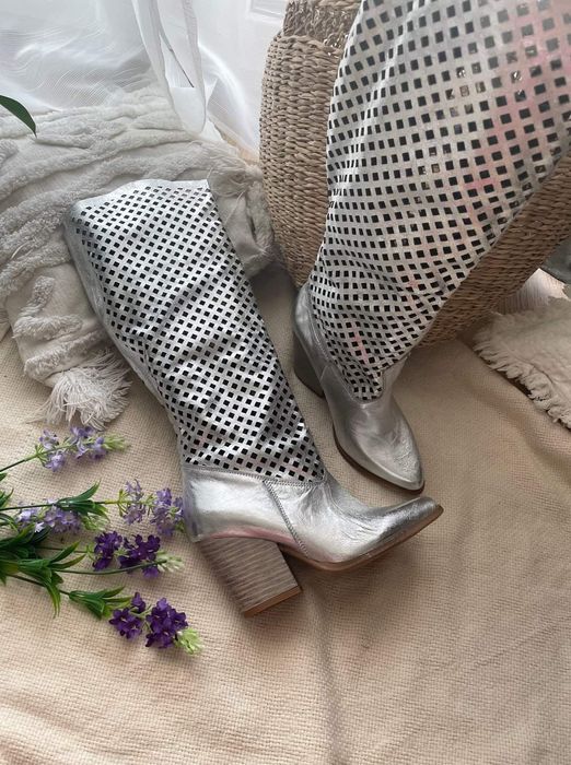 Eleganckie kozaki ażurowe naturalna skóra kolory