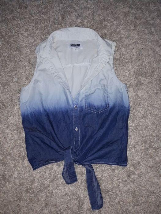 Wiązana bluzka koszula jak jeans ombre croop