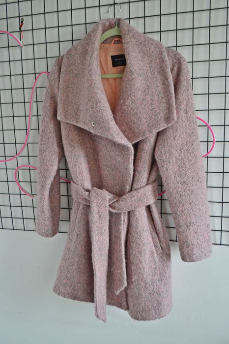 Płaszcz wełna Reserved 40 L różowy szary trencz