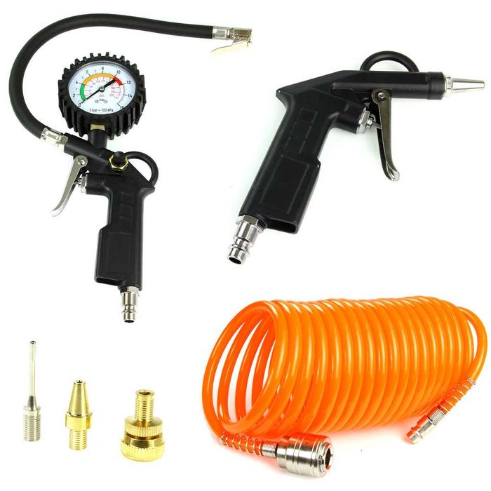 Pistolet do pompowania piłek zestaw 6 elem sprężarka Solidny