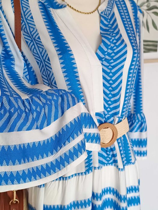 Niebieska sukienka maxi wzory etno 100% wiskoza 38 M boho