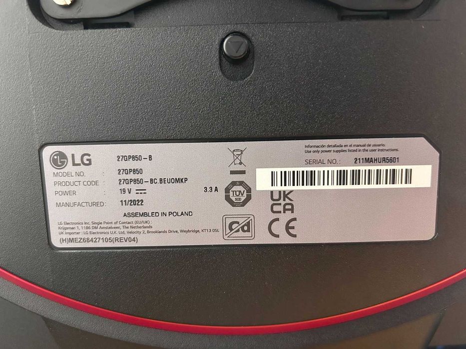 Monitor LG UltraGear 27GP850-B - QHD 27 IPS 180Hz G-Sync