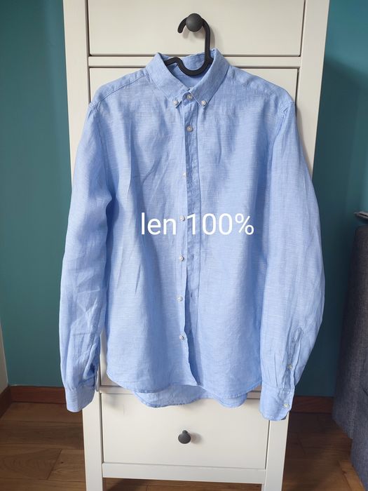 Lniana koszula męska Bruun & Stengade S slim fit 100% len niebieska