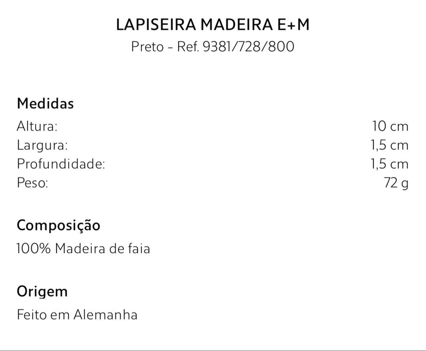 Lapiseira Madeira E+M Zara Home NOVO