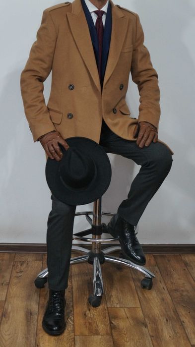 Płaszcz Dwurzędowy Zara Man Wełna Rozmiar XL 185/104 Beżowy