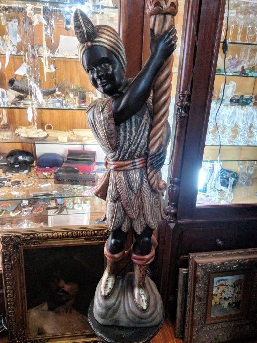Candeeiro Pé Escravo Veneziano Madeira Policromada