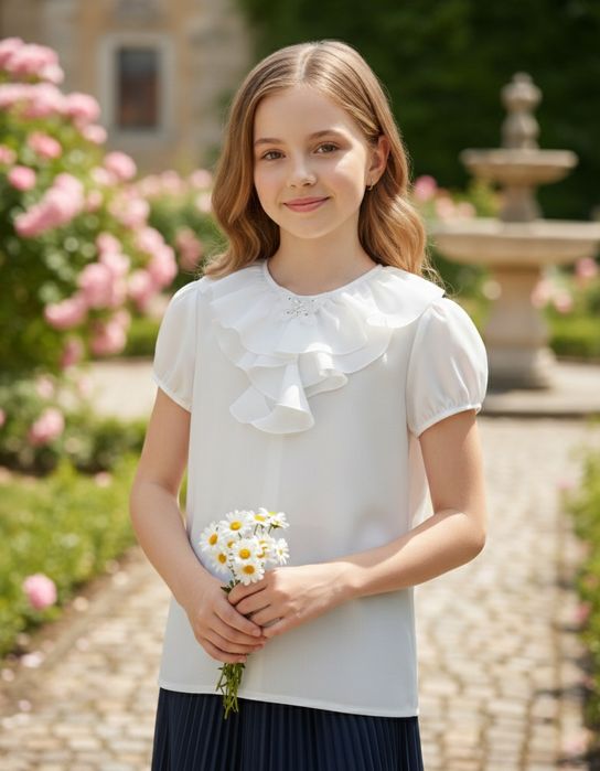 Нарядная белая Блузка с жабо (7-10 лет) — Идеальное состояние!