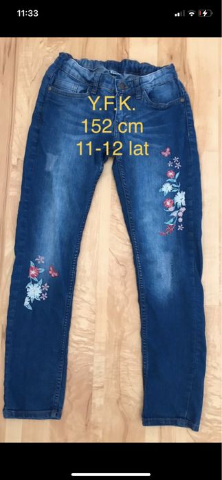 Y.F.K. 11/12 lat 152 cm niebieskie Dżinsy jeansy dziewczynka haft