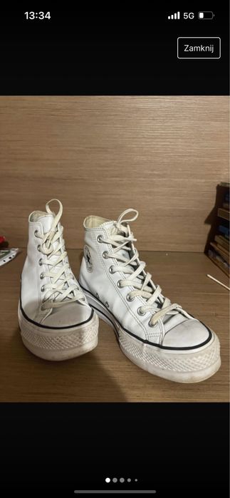 Converse 40 biale wysokie na platformie skora skorzane