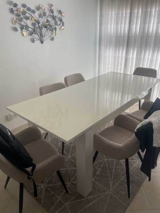 Mesa branca lacada 90x 160/205 (extensivel)