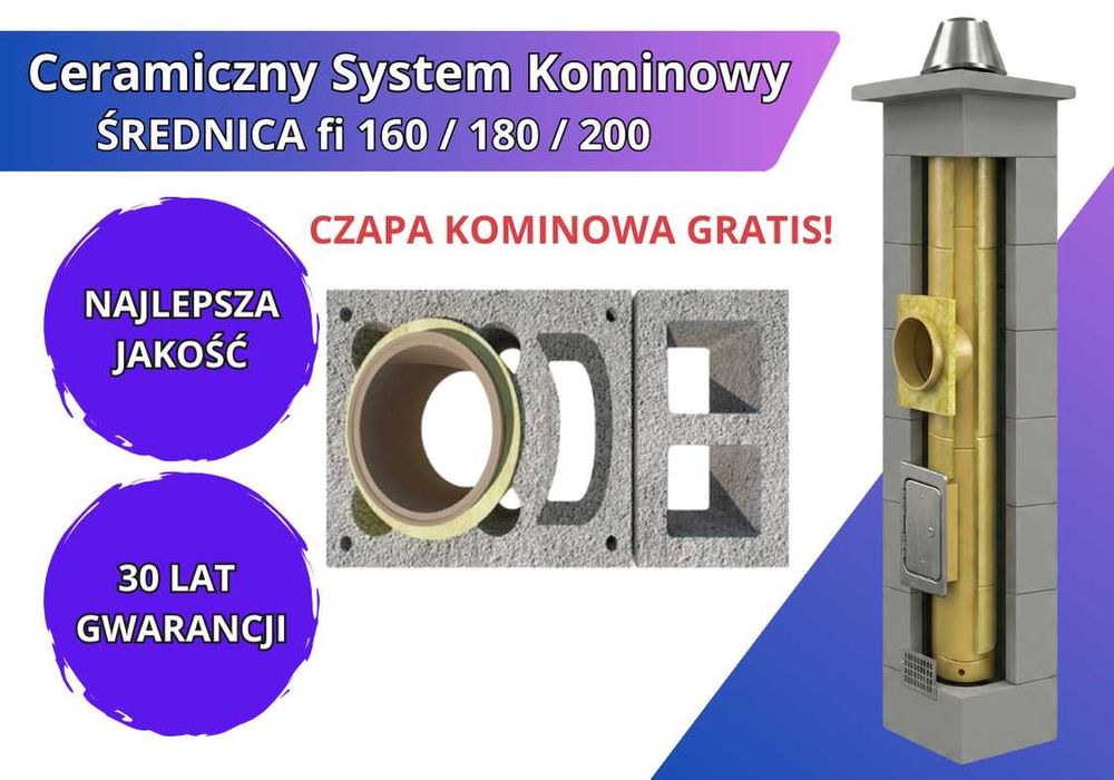 Komin KW+W2 fi 200 wys 4m Izolowany Systemowy Ceramiczny, Kominowy