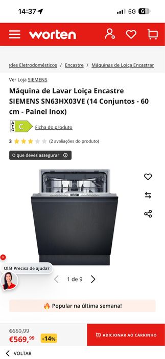 Máquina de Lavar Loiça Encastre SIEMENS SN63HX03VE (14 Conjuntos - 60 cm - Painel Inox)