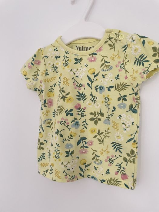 Żółty t shirt bluzka w kwiaty nutmeg 3-6 miesięcy 62/68