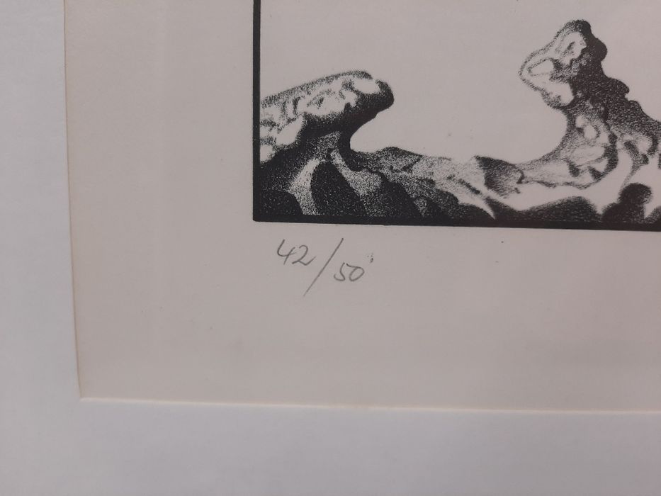 Obraz litografia Hans Joachim Zeidler ryba z uchem surrealizm 1973