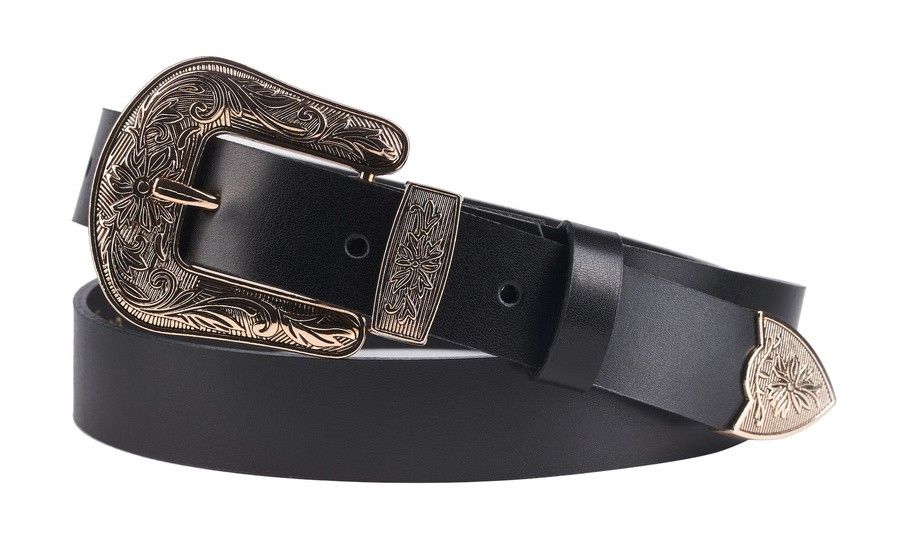 pasek damski z ozdobną, metalową klamrą - peterson 100