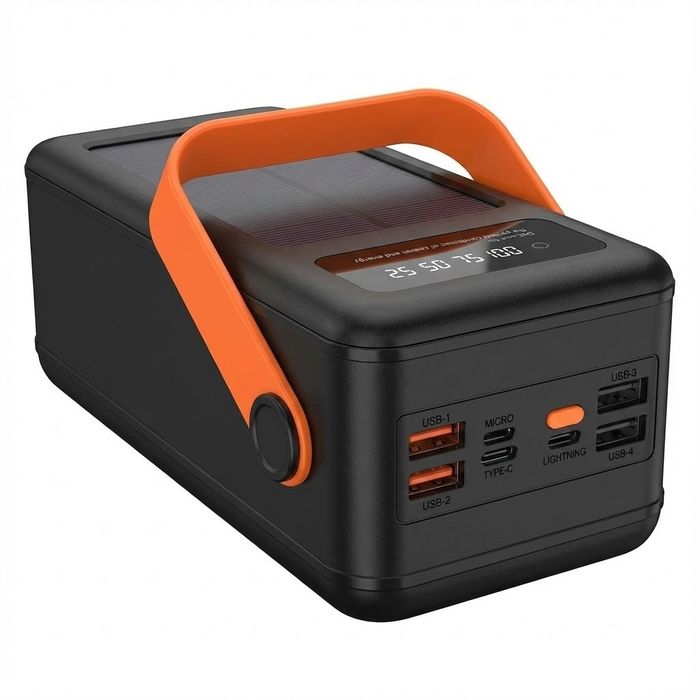 Зовнішній акумулятор Power Bank 80000 mAh з сонячною панеллю та ліхтар