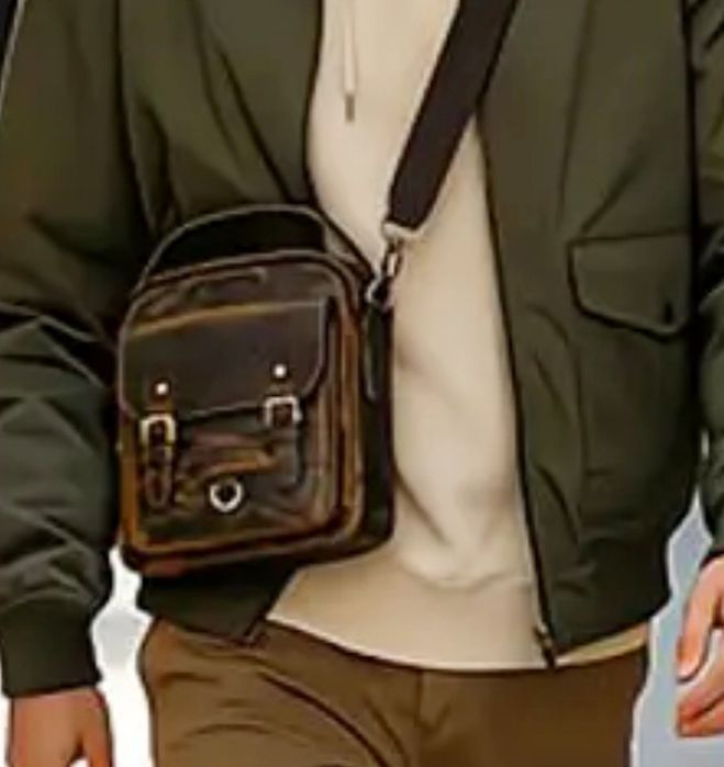Мужская сумка из натуральной Кожи с эффектом Pull-Up. Dark Brown.